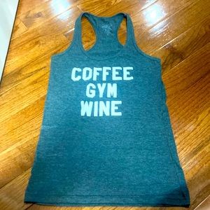 Size small grey razorback tank top. Coffee gym wine. Workout tank top
